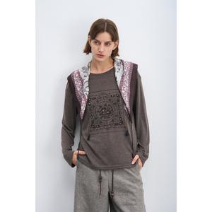 Vintage Print Beaded Long-Sleeve T-Shirt