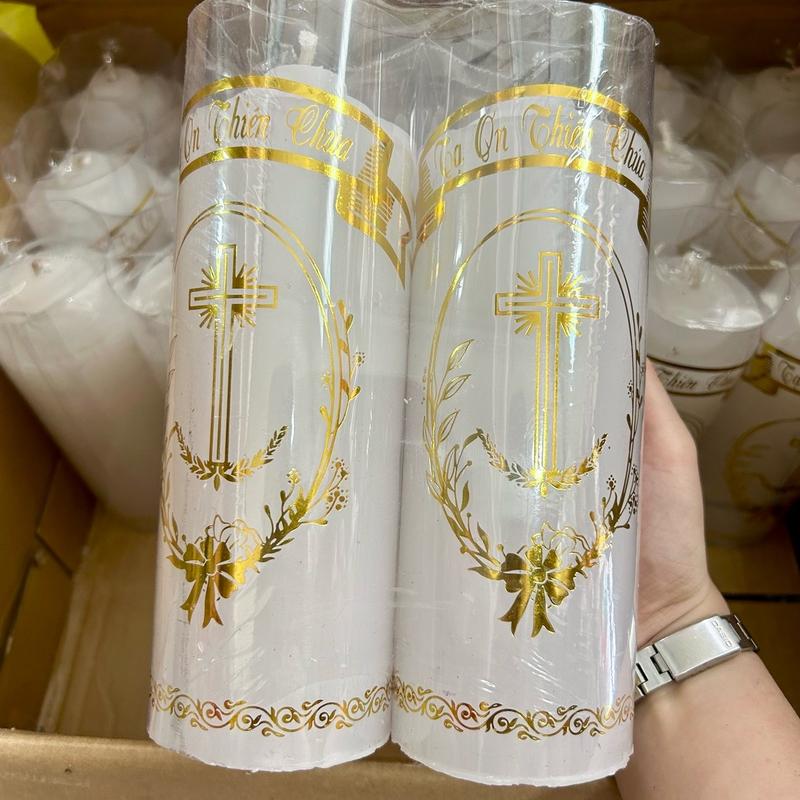   1 Cặp  Đèn Cầy Sáp Nến Trụ Công Giáo Màu Trắng Nến Loại 1 