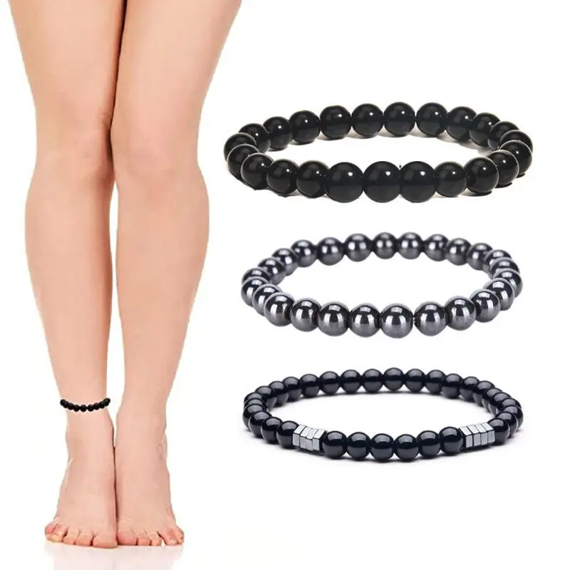 Trang sức Dây Chuyền chân từ tính, Thủ công, làm bằng Obsidian và Hematite mới Phụ Kiện