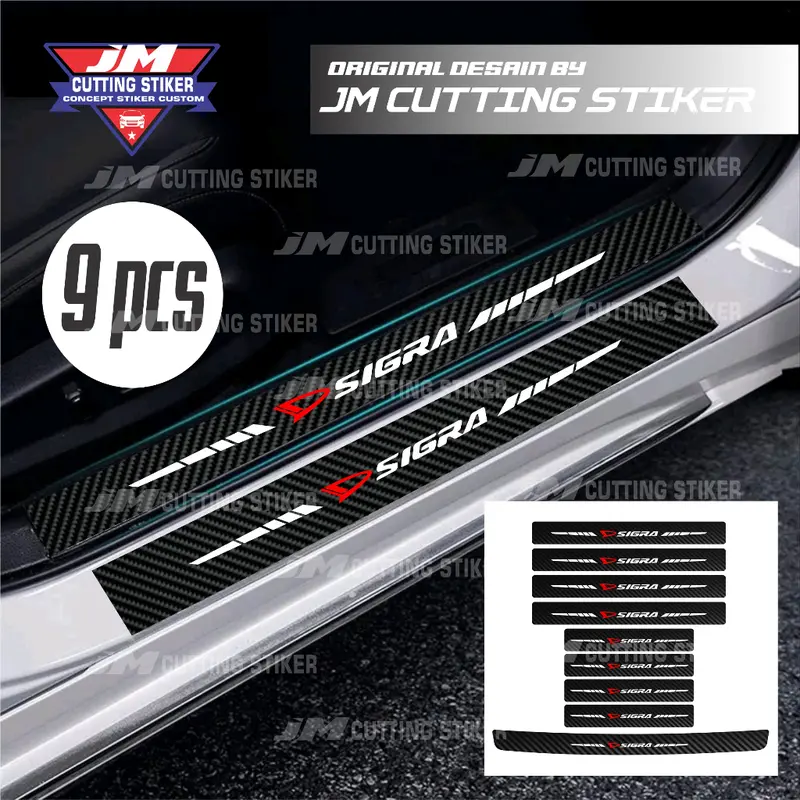 9pcs stiker carbon mobil daihatsu sigra cutting stiker pelindung bawah pintu mobil dari pijakan dan bagasi mobil 0