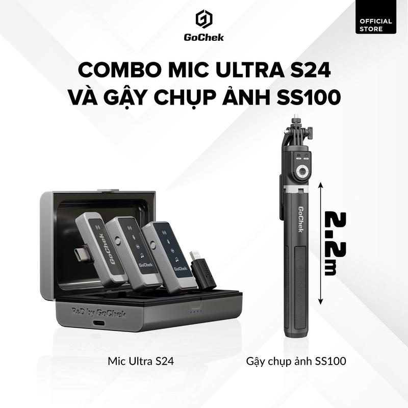 Combo Mic không dây GoChek S24 + Gậy tripod selfie | Combo phù hợp livestream, thu âm, quay video dành cho điện thoại/máy tính Phụ Kiện Phone Bluetooth mic  vlogs