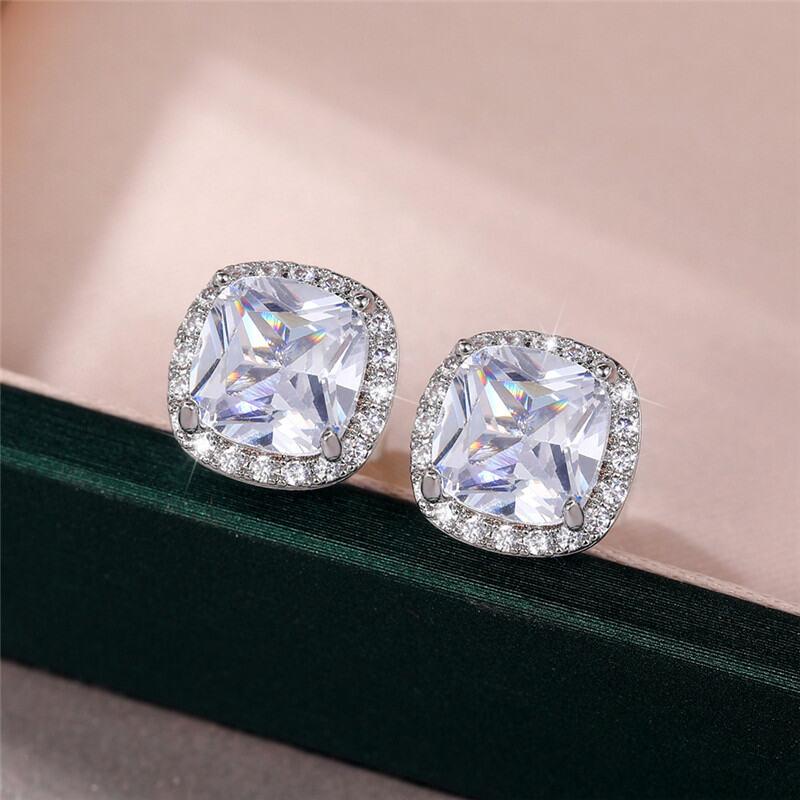 Product Introduction of Huitan Bright White/Yellow/Pink CZ Stud Earrings for Women Fashion Contracted Jewelry High Quality Wedding Engagement Earrings 15
