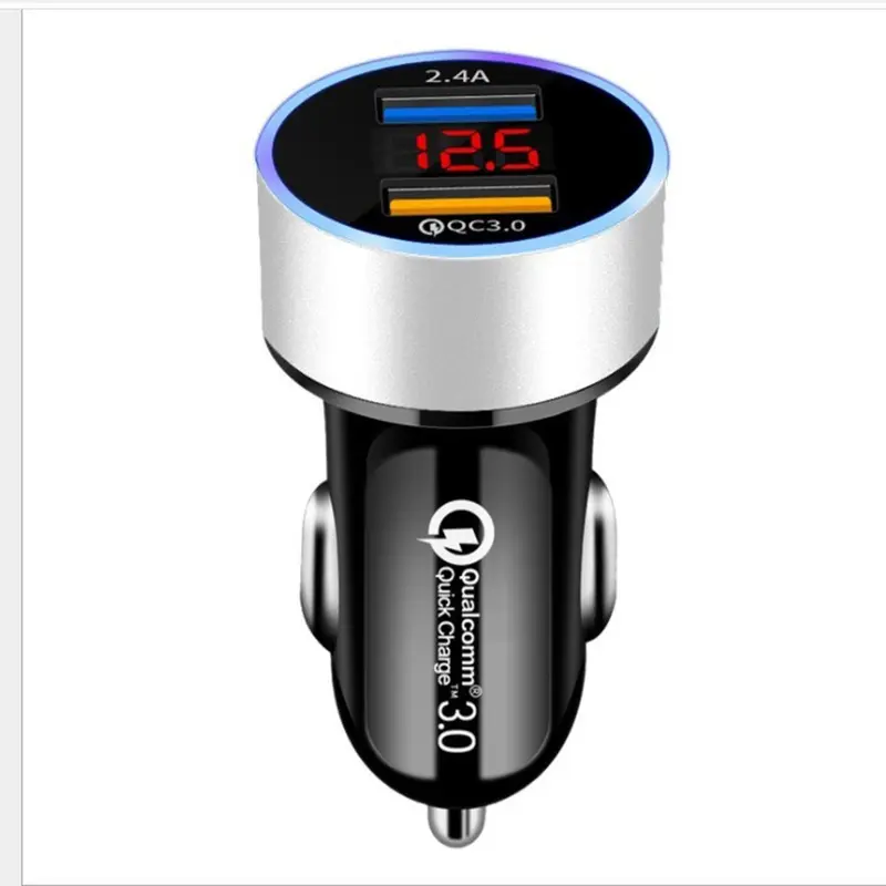 Bộ sạc ô tô USB kép, chất lượng cao, 3A, 2 cổng, với Màn hình LCD, đồng hồ đo điện áp, 12-24V, Ổ cắm bật lửa, bộ chuyển đổi bộ sạc ô tô 0