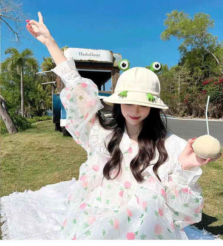 Product Introduction of Cute Frog Hat Bucket Hat Sun Protection Sun Hat All-Match Cartoon Bucket Hat Hats 3