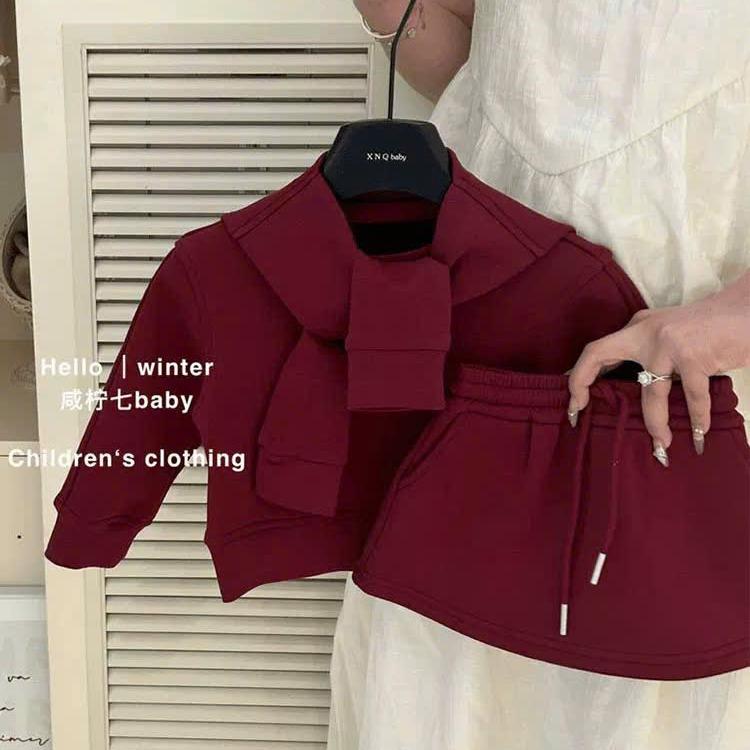 G161 Tinywiny - Set ni mix chân váy kèm khăn cổ dễ thương cho bé gái