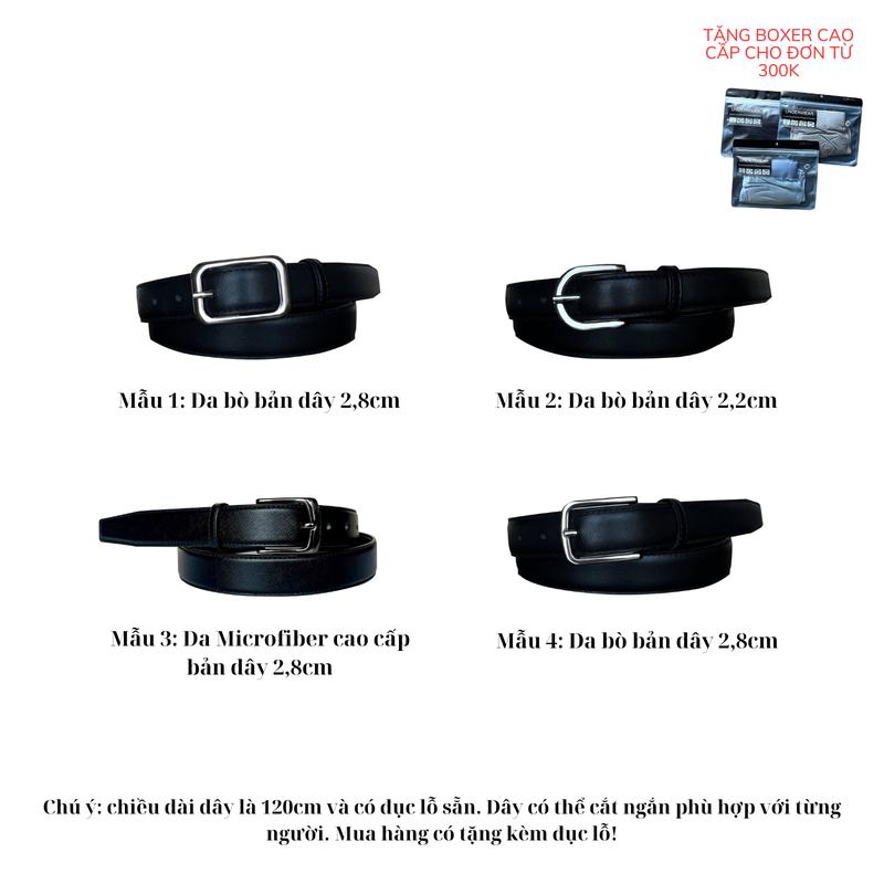 Thắt lưng bản nhỏ da nhập khẩu,  dài 118cm, khóa hợp kim chống gỉ (TẶNG HỘP, ĐỤC LỖ VÀ TÚI QUÀ TẶNG) Menwear Titan dây nịt