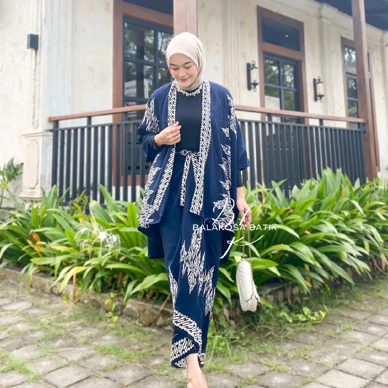 OUTFIT KONDANGAN SIMPEL ONE SET BATIK OUTER ROK LILIT KIMONO WANITA RAYON GLOYOR MOTIF ETNIQ OVERSIZE MODERN Muslim Setelan Simple 1