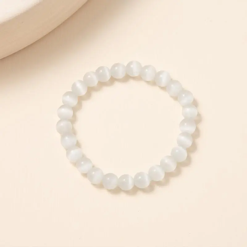 Vòng Tay Tròn Đính Cườm Selenite, Mắt Mèo, Phụ Kiện Thời Trang, Quà Tặng 7