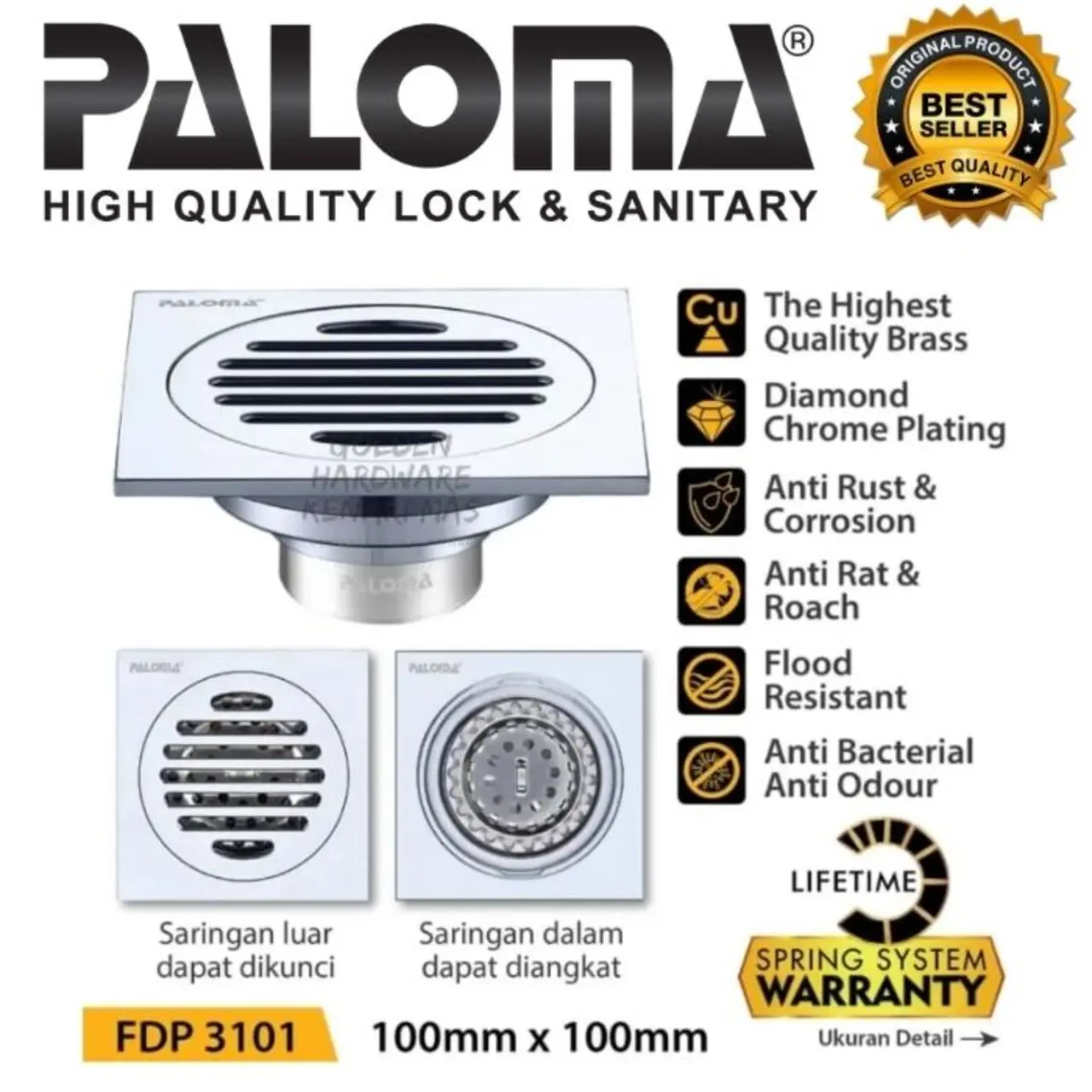 PALOMA FDP 3101 Saringan Got Kamar Mandi Anti Bau easy Valve Anti Kecoa Chrome