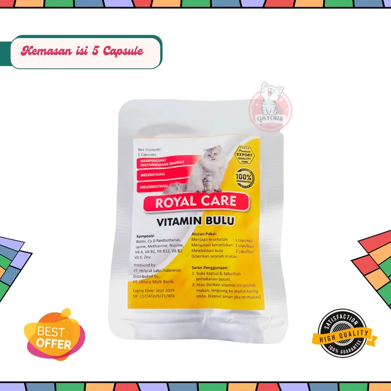 Royal Care Vitamin Bulu 5Capsule Vitamin Bulu Kucing Anti Rontok Bulu Lebat perawatan bulu & kulit satu barang 1