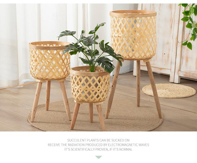 Product Introduction of Nordic creative wicker bamboo grass flower basket wooden high flower stand indoor living room decoration green lily flower pot 17