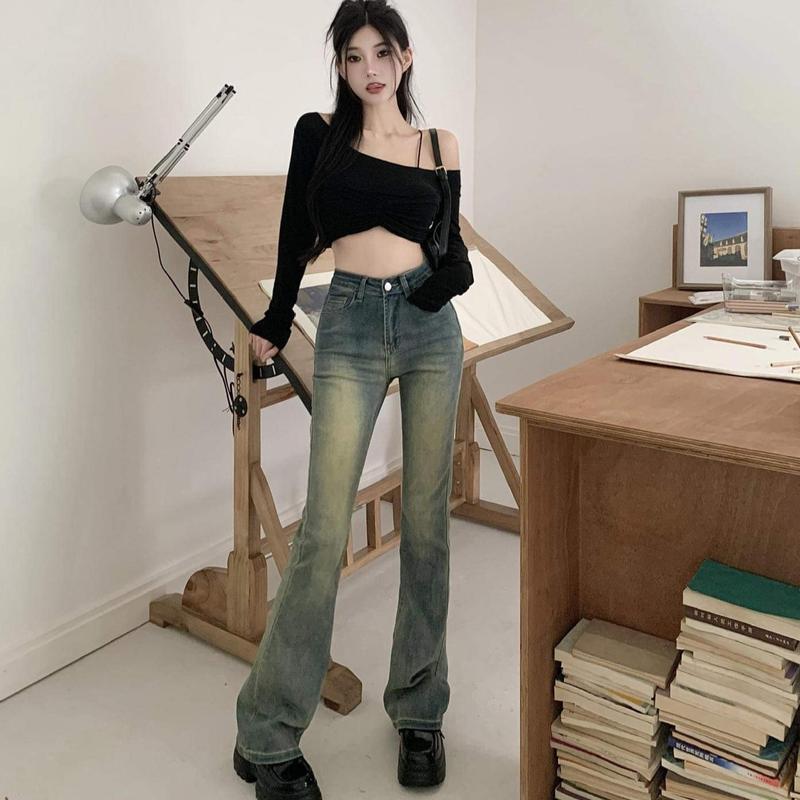 Quần bò jean dãn trơn nữ ống loe co dãn 4 chiều màu xanh rêu Women Pants