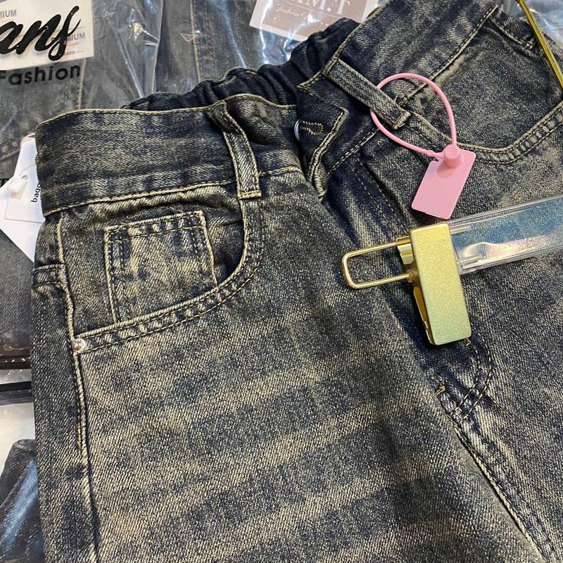[01] Quần Jeans Baggy Lưng Chun 2 Khuy Rách 2 bên màu Bụi Có Túi Pants 5