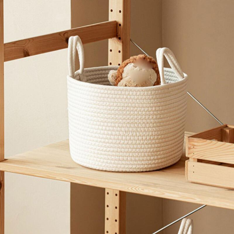Simple Woven Rope Laundry Clothes per Storage Basket with Easy Carry Handles Soft Blanket Holder Bin for Apartments Living Room 6