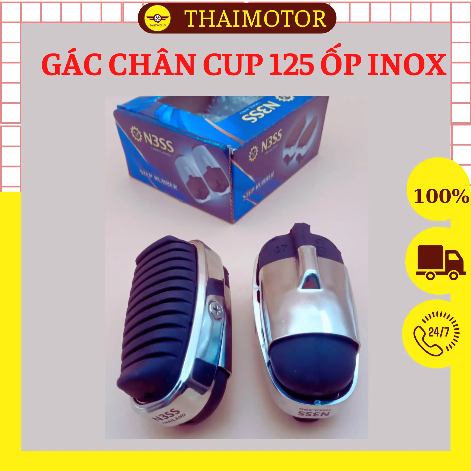 Gác chân trước ốp inox, cao su trước, gác chân cup 125, gác chân trước, cao su gác chân N3SS Thailand lắp các xe máy số. Phụ Kiện Phụ Tùng