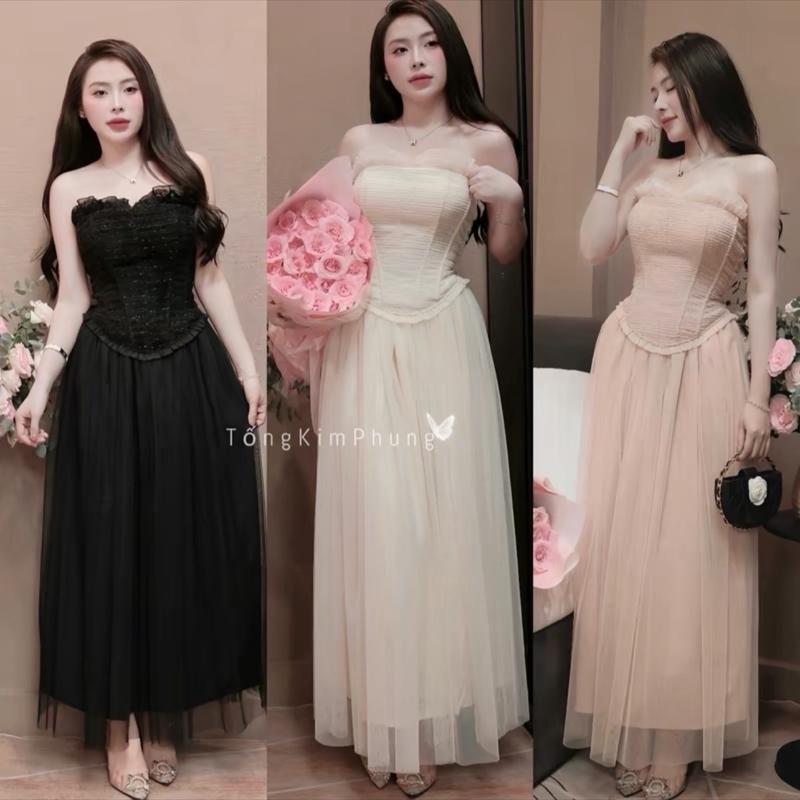 ￼[HÀNG THIẾT KẾ] Váy cúp ngực 2 dây phối chân váy xòe dáng dài sang chảnh đầm đi tiệc cúp ngực dáng dài đầm corset 0