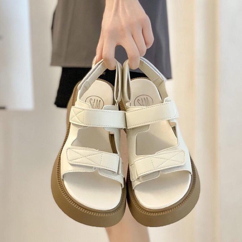 dép sandal quai hậu nữ đế nâu quai dán thời trang Sandal Nhung DéP GiàY Shoes Cao Su