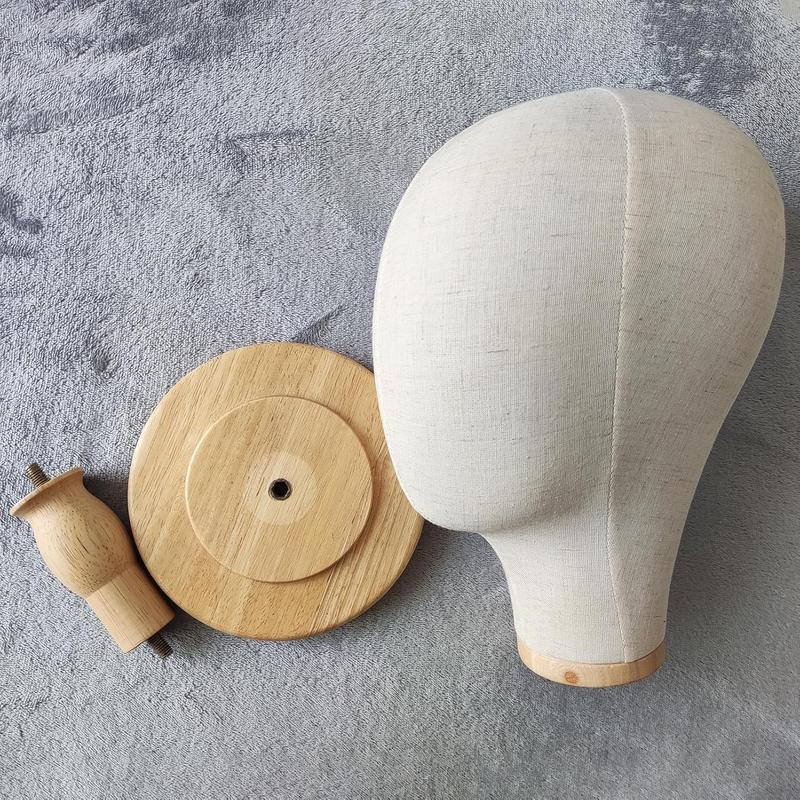 Local shipping- 21" Wig Head Stand, Mannequin Head Hat Display Stand Wig Holder Dome Canvas + Detachable Wood Stand, Canvas Block Mannequin Head Model Hat Rack Fabric Head 8