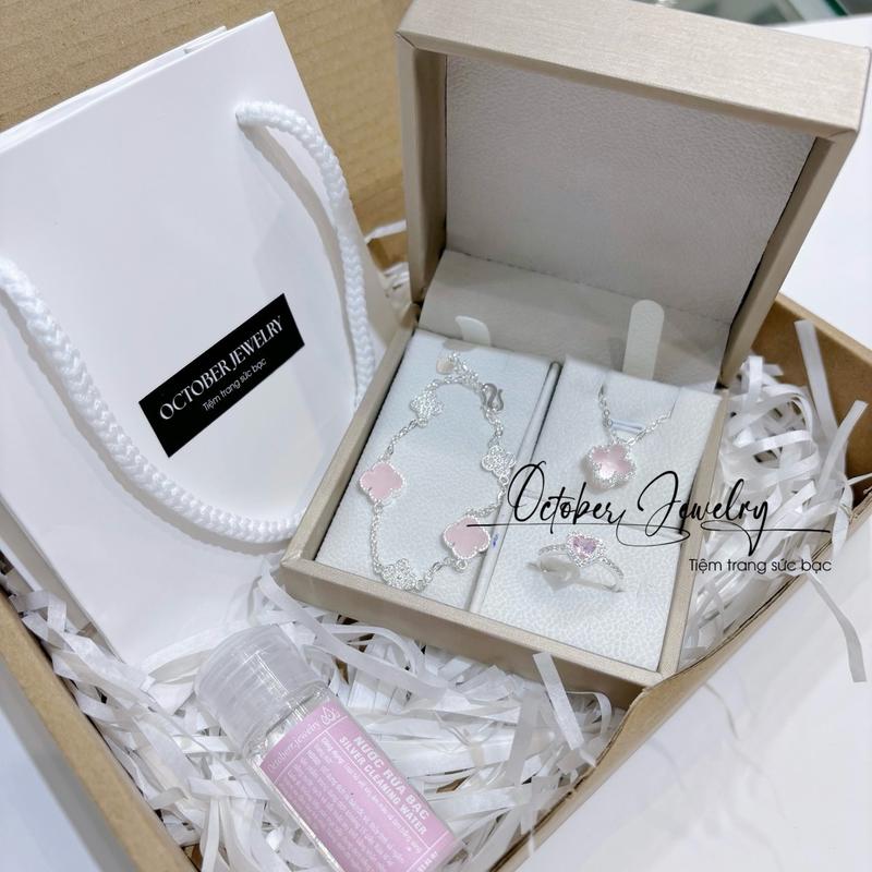 Set bộ trang sức OCTOBER JEWELRY thiết kế đơn giản kèm túi hộp bạc thật