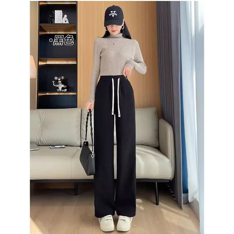 Quần Ống Rộng, Lót Lông Cừu, Dày Dặn, Quần Cashmere Mùa Thu Và Mùa Đông Cho Nữ, Hàng Mới Về, Quần Thường Ngày Ống Đứng Lông Cừu Dáng Rộng 4