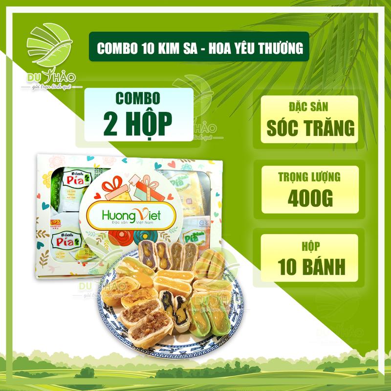 2 Hộp quà Hoa Yêu Thương Combo 10 vị bánh pía kim sa Sóc Trăng, Bánh pía Tân Huê Viên 10 bánh 10 vị - Hương Việt