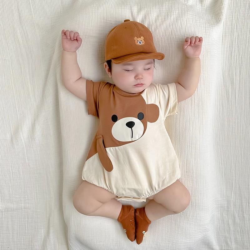 Quần Áo Trẻ Em, Body Chip Gấu Ôm Cho Bé Trai Và Bé Gái, Bộ Liền Thân Cộc Tay Chất Cotton chất đẹp Thoáng Mát, Bodysuit Sơ Sinh 4-12kg Heo Vải Cotton Voi Kem