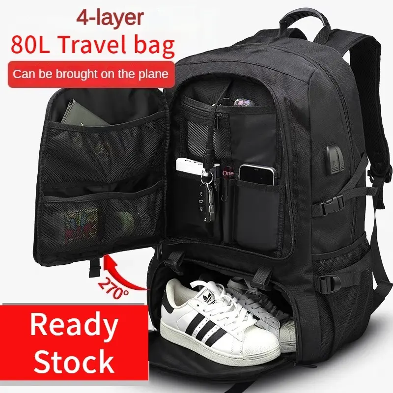 PH available 50-80L Travel Backpack waterproof expandable hiking bagpack with shoe compartment laptop backpack 17/18 inches