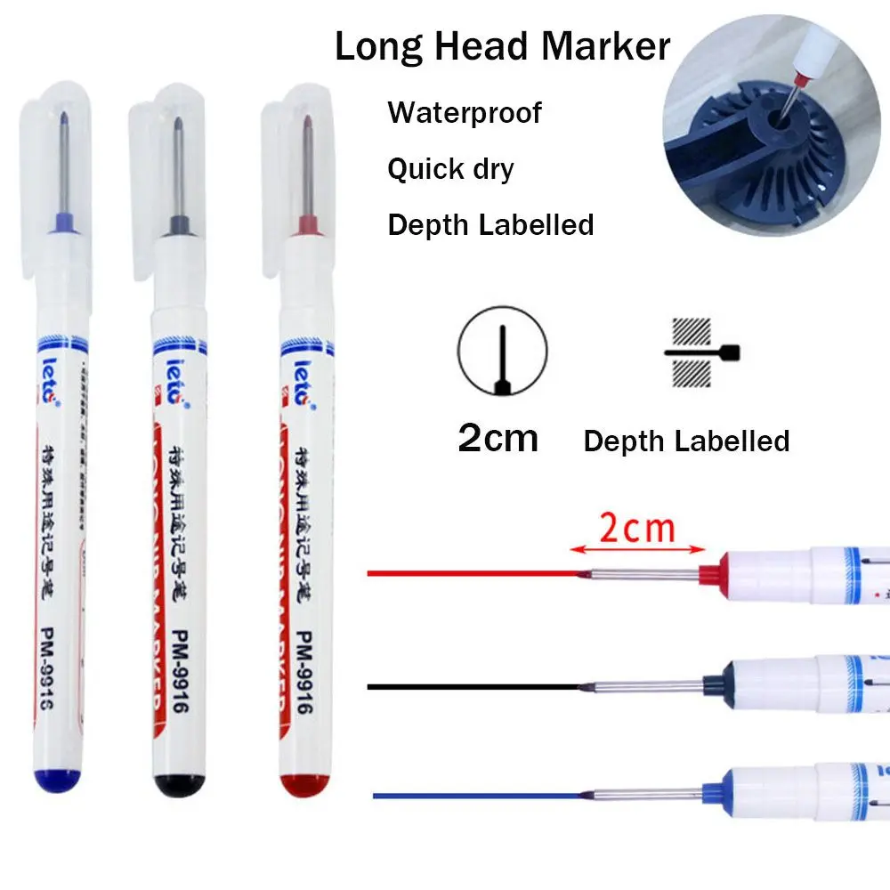 1pcs Glass Metal Depth Woodworking Decoration Home Decor Bathroom Marker Pen Deep Hole Marker Hareware Processing Long Head Markers