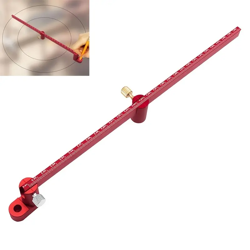 1 Piece Of Woodworking Compass Drawing Tool With A Maximum Diameter Of 300mm, Adjustable Aluminum Drawing Circle Ruler, Woodworking Compass Tool, Compass Drawing Tool, Center Locator For Marking Circle Lines, Red.