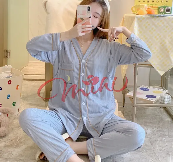 Bộ đồ bầu, sau sinh cho con bú PIJAMA CỔ TIM HÀNG MỚI 2022 3