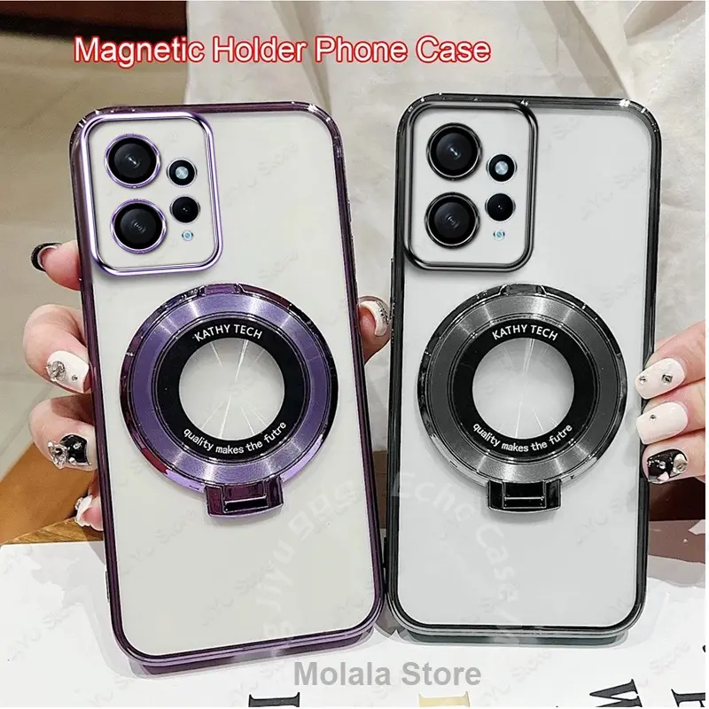 Phone Case For Redmi Note 12 Pro 12s Note12 4G 5G Pro+ Transparent Soft Cover Magnetic Bracket Shockproof Casing