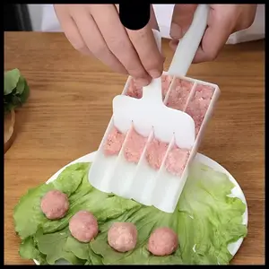 Alat Cetak Bakso Model 4 Baris Anti Lengket Meat Ball Maker Kitchenware Bahan Aman Nyaman Desain Tiga Kepala Fleksibel untuk Rumah Hotel Restoran dengan Sendok Isian Daging Gambar Set Sapi