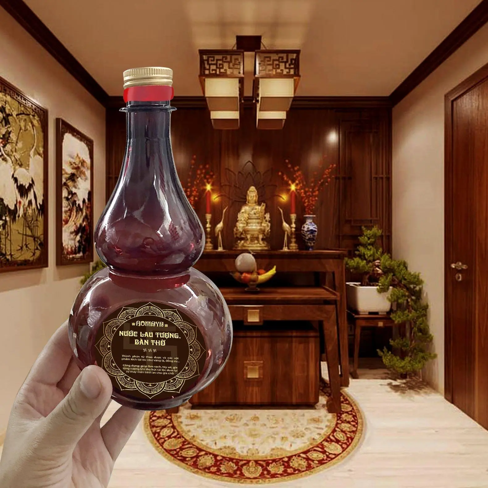 Chai 500ml - Nước Lau Ban Thờ Ngũ Vị Thần Tài, Tắm Ông Địa, Linh Vật