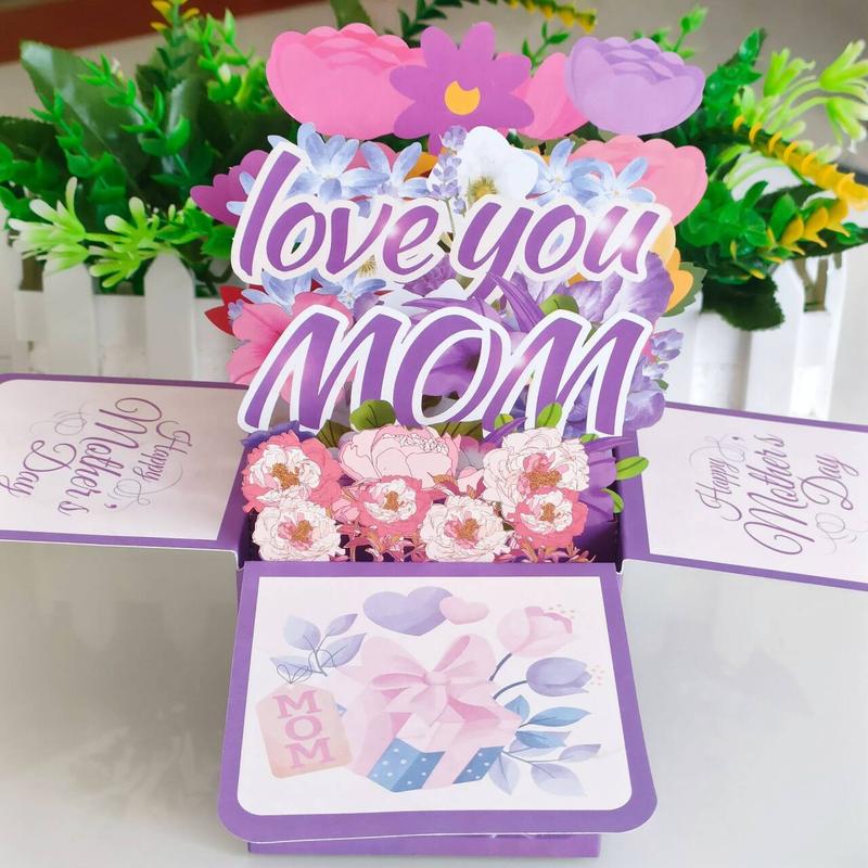 Flower Pop Up Card, 1 Count Creative Mother's Day Card with Envelope, Birthday Gift for Mom, Party Supplies, Gift Ideas 2