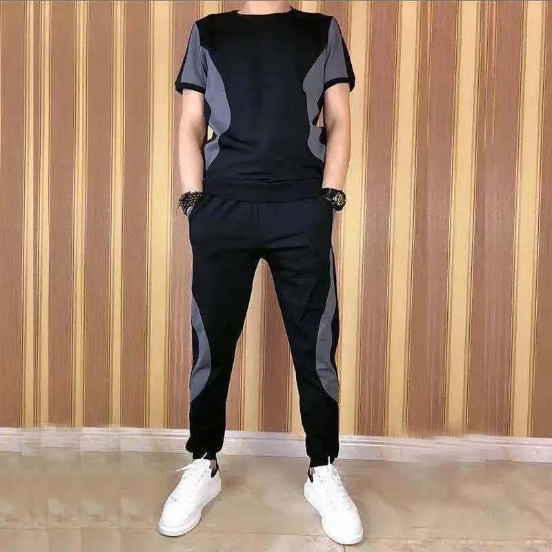 Bộ Thời Trang Nam Mùa Hè, Áo Thun ngắn Tay Sành Điệu, Quần Áo Hai Mảnh Thể Thao Thường Ngày Khối Màu, Quần Áo Mùa Hè, 4991 Phản Hồi Tích Cực, 2025 2