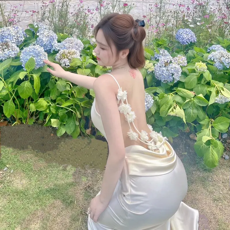 ĐẦM LỤA DÁNG DÀI DÂY HOA ĐỔ LƯNG