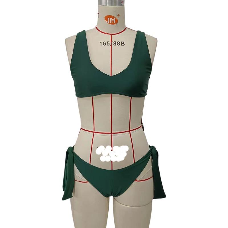 Product Introduction of New Bikini European and American Ladies Split Solid Color Lace-up Swimsuit 1