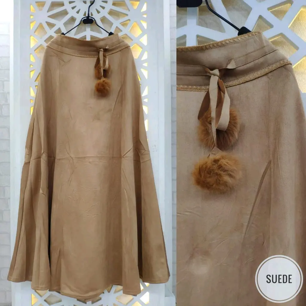 ROK PANJANG SUEDE BELUDRU Santai Low Waist Polos Hitam