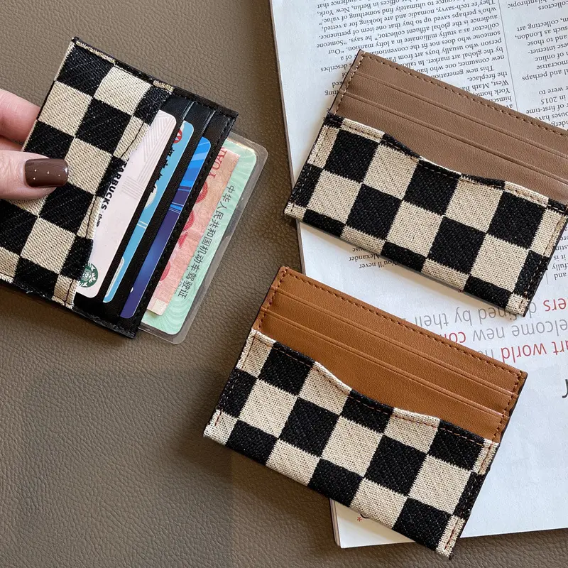 One Piece Card Holder Women's Small Ultra-Thin Mini Exquisite High-End New Style Canvas Plaid Card Holder