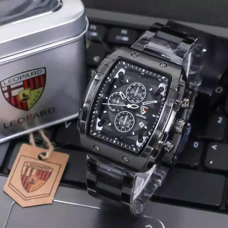 LEOPARD 8018 ORIGINAL - Jam Tangan Pria Kasual Strap Rantai Tanggal Aktif FREE BOX FREE - Silver Putih 3