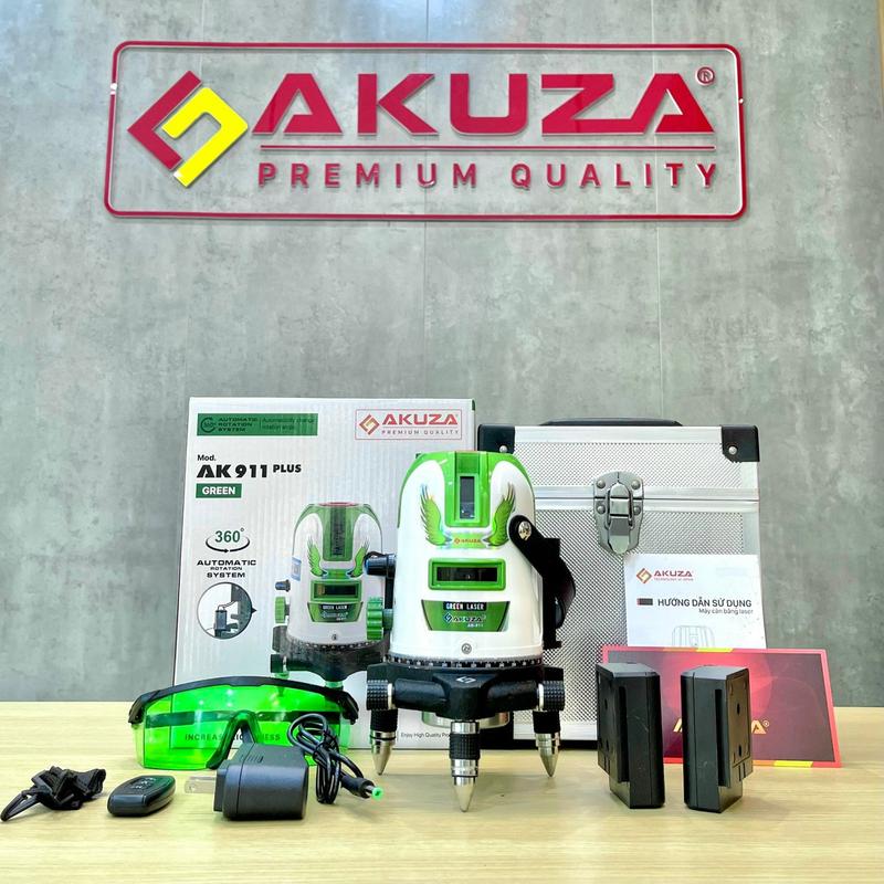 Máy cân bằng laser AKUZA 911-Bàn xoay - 5 Tia xanh - Điều Khiển Từ Xa- Bóng led siêu sáng