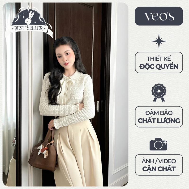 [VEO'S] VELVET TOP - Áo Len Cách Điệu Kiểu Nữ Mùa Đông Cổ Tiểu Thư Kèm Nơ Thiết Kế Veo's Thanh Lịch Đi Chơi Đi Làm Màu Trắng