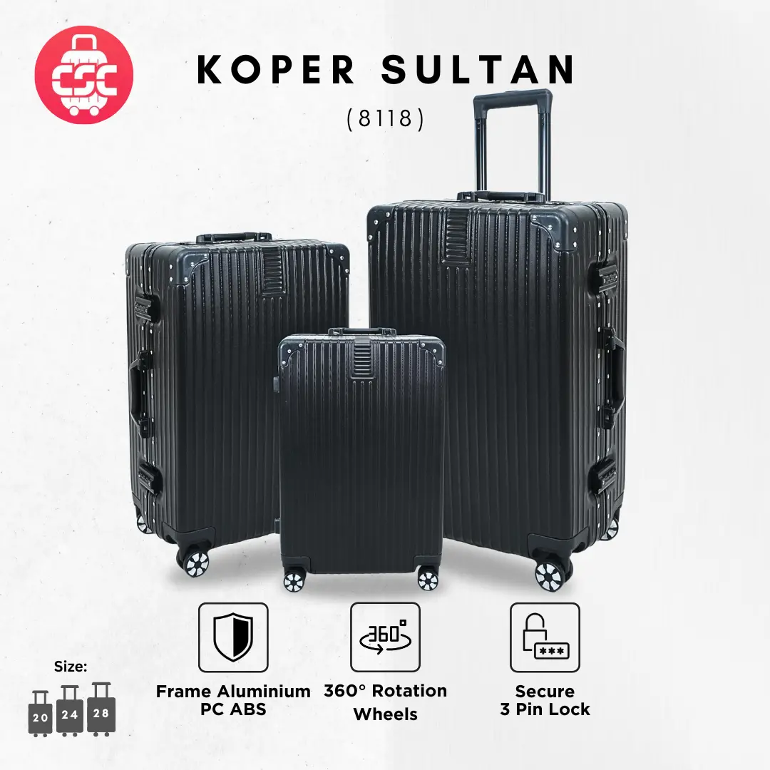 (8118) Koper Sultan Hitam 20, 24, 28 Inch Anti Bump Roda Putar 360°  Lock