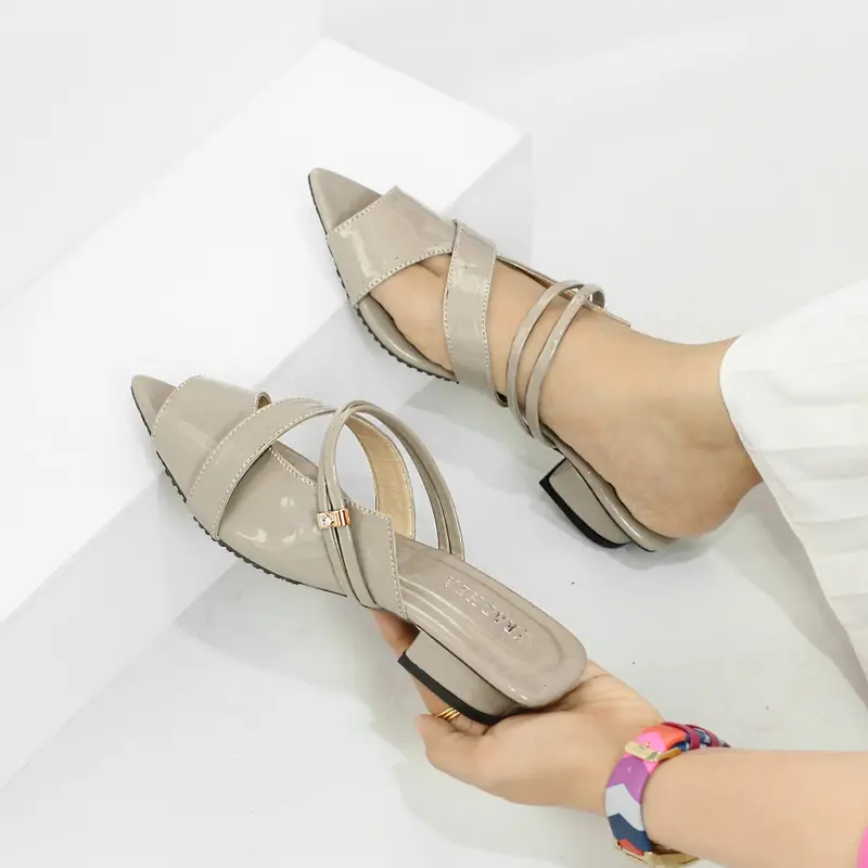 Morilovy Sepatu Sandal Mules Tali Wanita Shoes Elegan Kekinian Hak 3cm IB 05 4