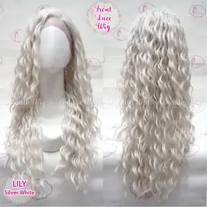 Ryuuta Wig Lace Front Long Curl Curly panjang keriting Lily Silver White Putih