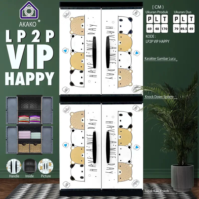 AKAKO - LEMARI PAKAIAN PLASTIK JUMBO FULL RAK (VIP)/ KODE : LP2P - VIP ( HAPPY ) 0
