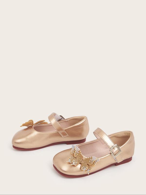 Girl's Cute Butterfly Design Flat Shoes, 2024 New Style Elegant Solid Color Mary Jane Flats for Party, Daily Wear, Kids Shoes for All Seasons 5
