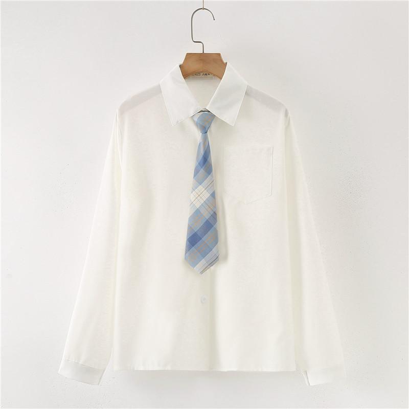 Free Tie JK Uniform Shirt Women's Long-Sleeved Preppy Style Korean Spring and Autumn Medium and Small Children All-Matching Student White Shirt 3