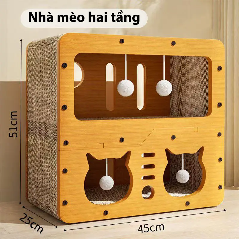 Cào Móng Mèo Kết Hợp Nhà Mèo 2in1, Đồ Chơi Mèo Kleen Cat Kích Thước Lớn Tặng Kèm Cỏ Mèo 4