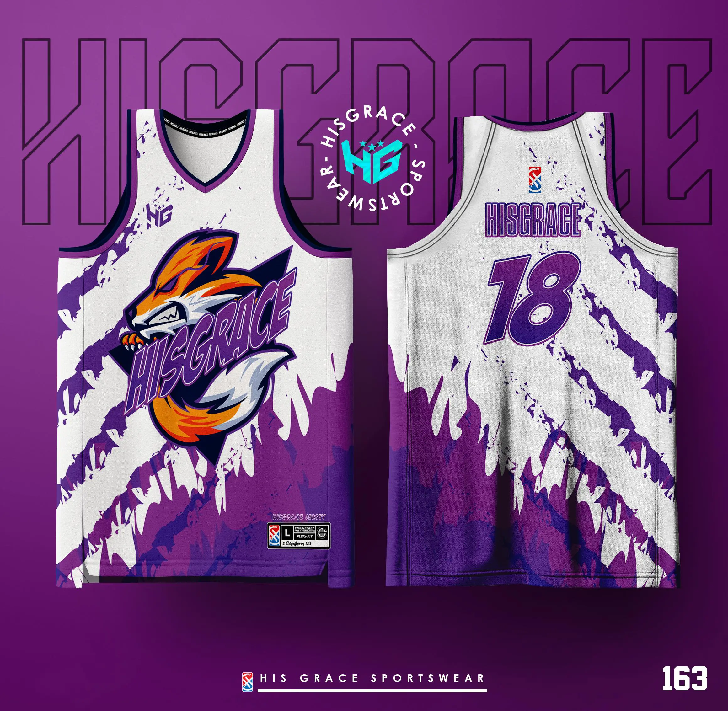 163 HISGRACE CONCEPT JERSEY FOX PURPLE WHITE FULL SUBLIMATION BASKETBALL JERSEY SET
